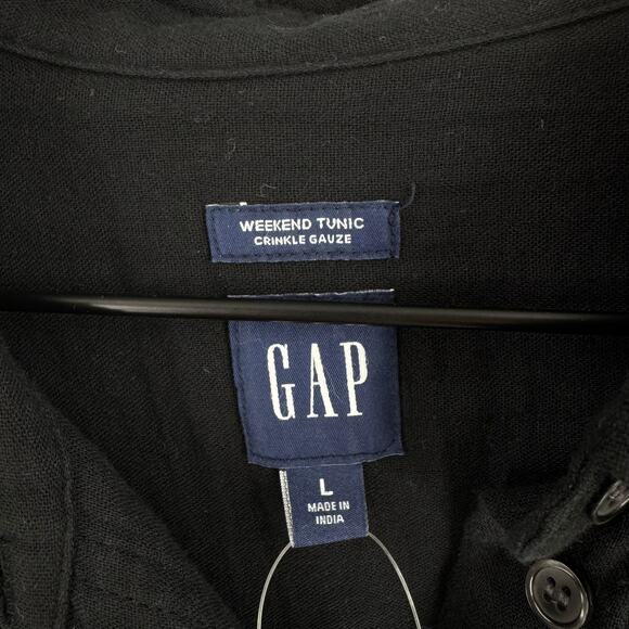 Gap Black Crinkle Gauze Button-Front Tunic Shirt NWT Size L Minimalist - Picture 5 of 9